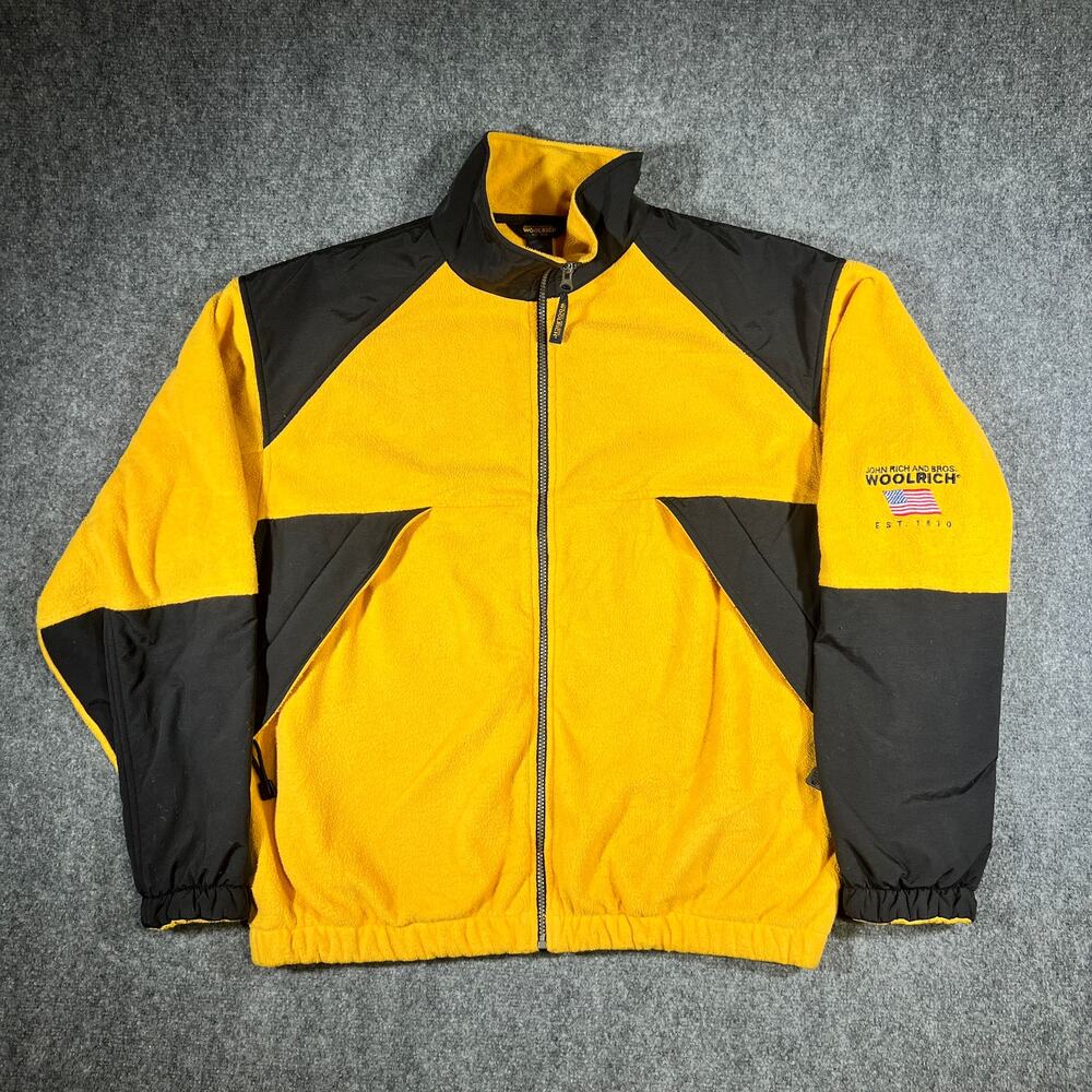 Vintage 90s Woolrich Yellow/Black Fleece Jacket Large